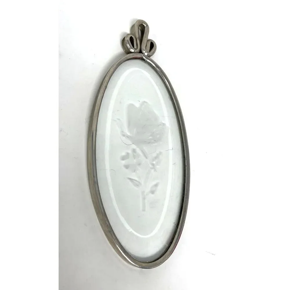Etched Glass Butterfly Wall Hanging Miniature Paperweight Trinket Silver Rimmed